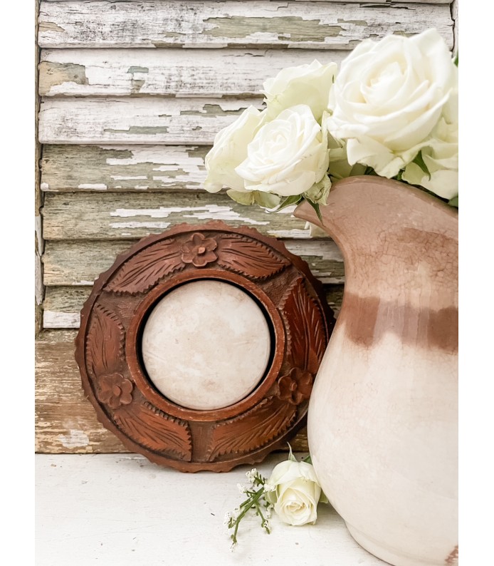 Antique English Wood Butter Board w/ Ironstone plate - Hand Carved - 8